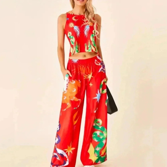 NWT Two Piece Graphic Print Sleeveless Crop Tank and Loose Fit Pant XL ONLY - Picture 3 of 4